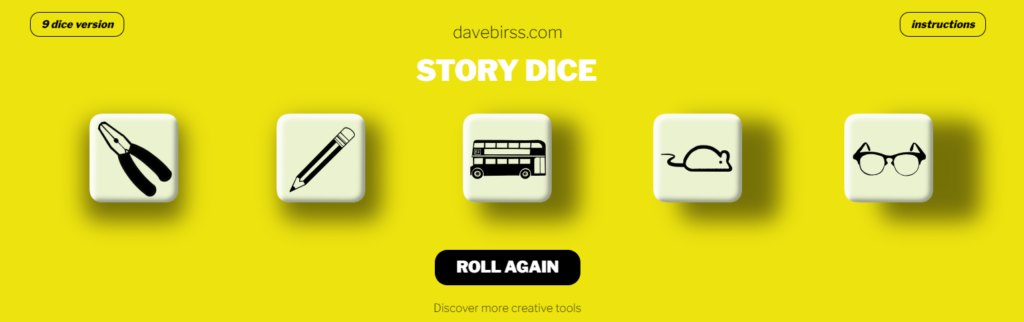 Store dice digital spinner for reluctant writers