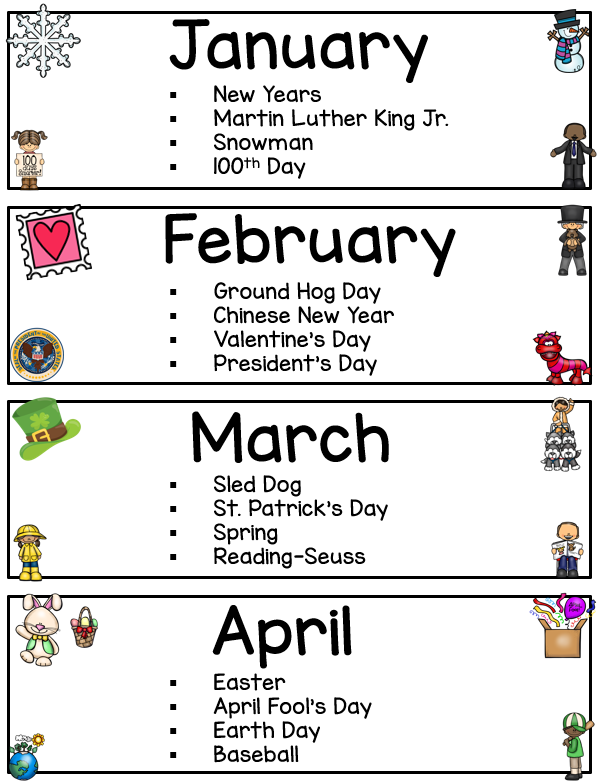 bin labels for monthly center themes