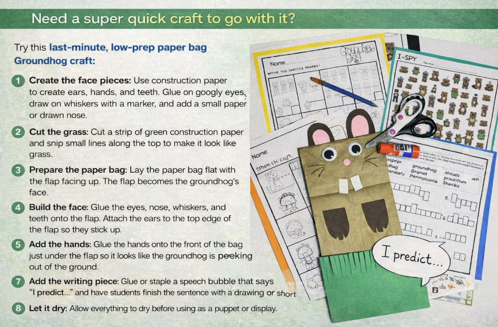 ground hog day low prep paper bag craft