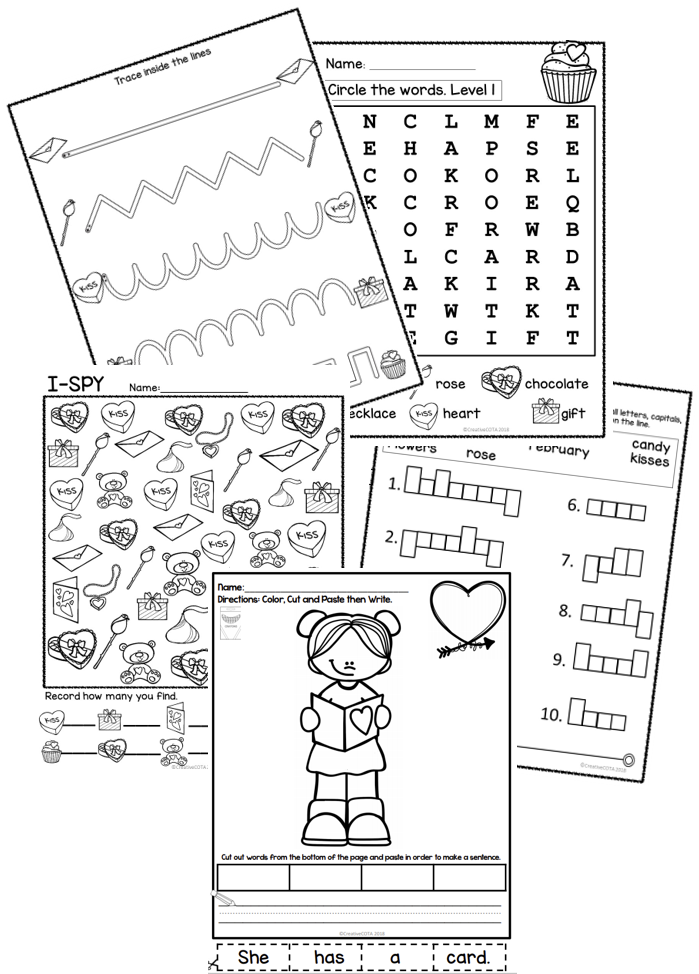 valentines day occupational therapy worksheets and activities