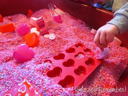 Valentine's Day sensory rice bin