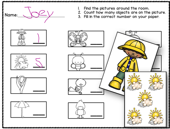 free spring count the room occupational therapy or number writing math activity