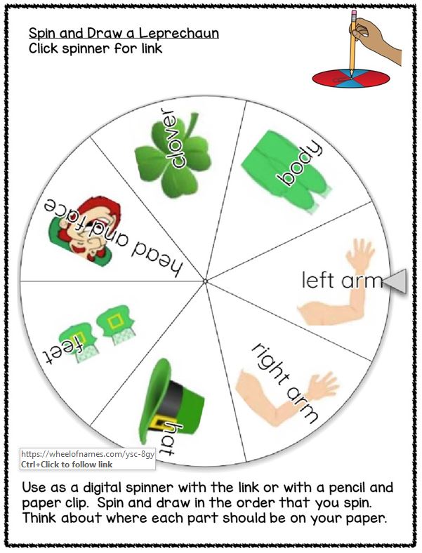 Spin a St Patrick's Day Leprechaun fine motor drawing visual perceptual occupational therapy activity 