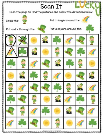 free st patricks day visual scanning occupational therapy activity