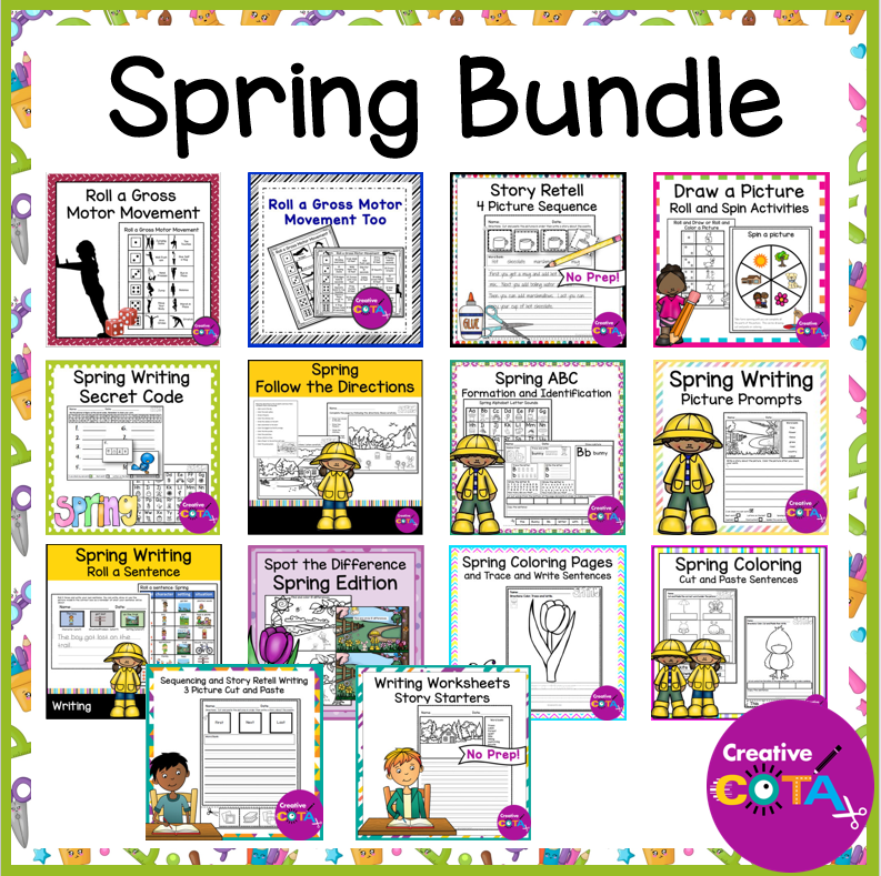 low prep spring writing fine motor handwriting social emotional learning gross motor writing prompts and follow the directions activities