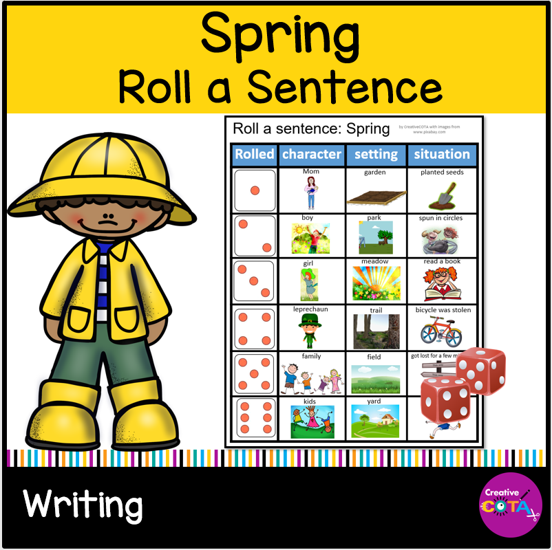 Spring roll a silly sentence writing center writing prompts for narrative writing