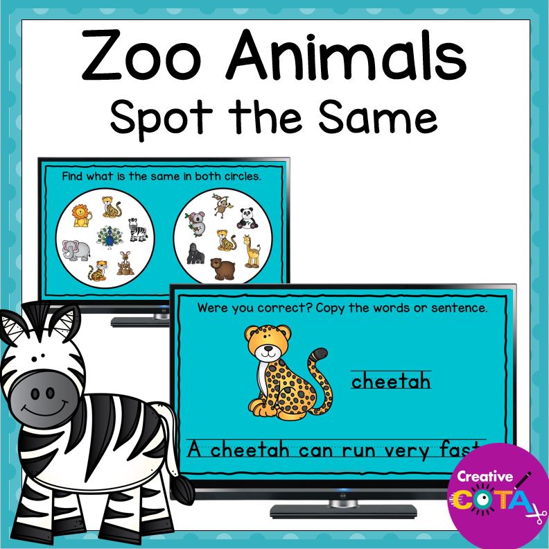 zoo themed no prep occupational therapy handwriting and visual perception Spot it activity