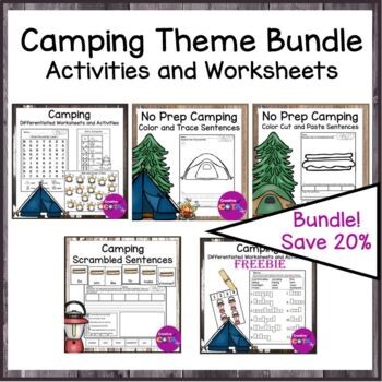 end of year, summer school or back to school camping themed activities and worksheets