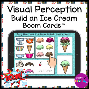 Digital ice cream themed visual perception activities for occupational therapy, end of school year, summer school, or back to school