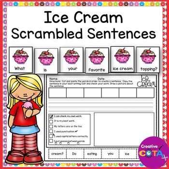 ice cream themed writing center activities for occupational therapy, end of school year, summer school, or back to school