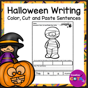 Halloween print and go no prep color cut and paste writing pages