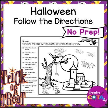 Halloween follow the directions coloring pages for listening comprehension