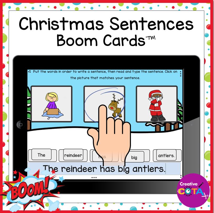 Christmas writing sentences Occupational therapy Boom Cards
