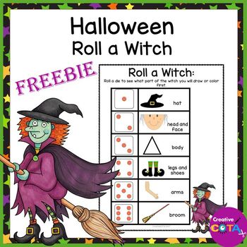 Halloween roll a witch fine motor occupational therapy visual perception math center