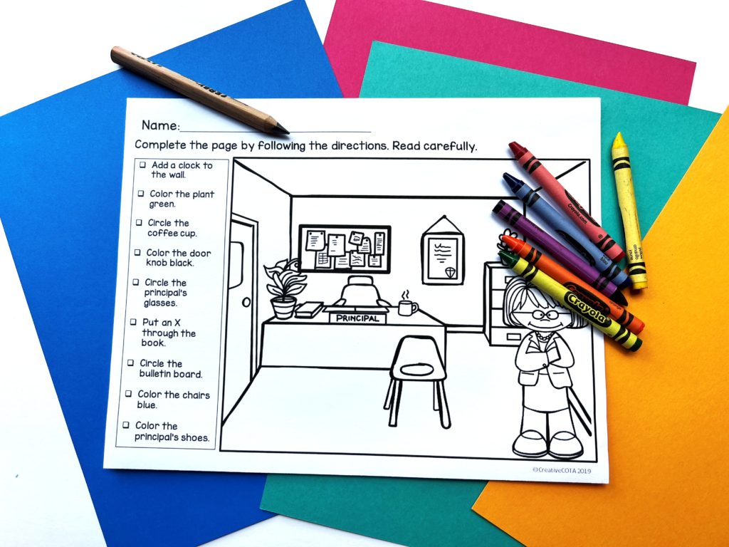 following directions coloring pages for listening and reading comprehension