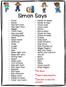 Simon Says (Follow directions)  Printable Skills Sheets, Games and Puzzles