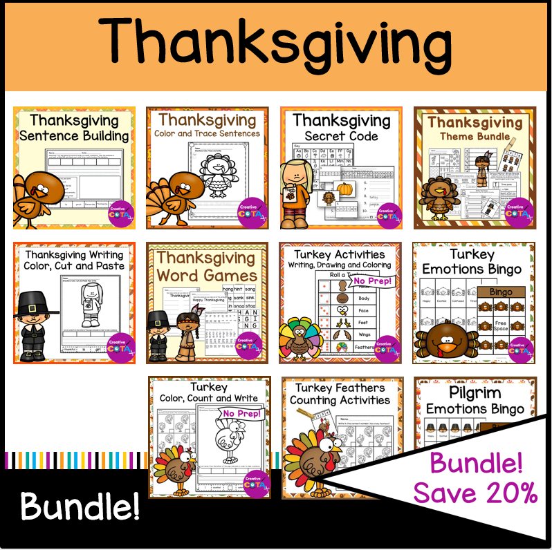 Thanksgiving math and writing activities for occupational therapy