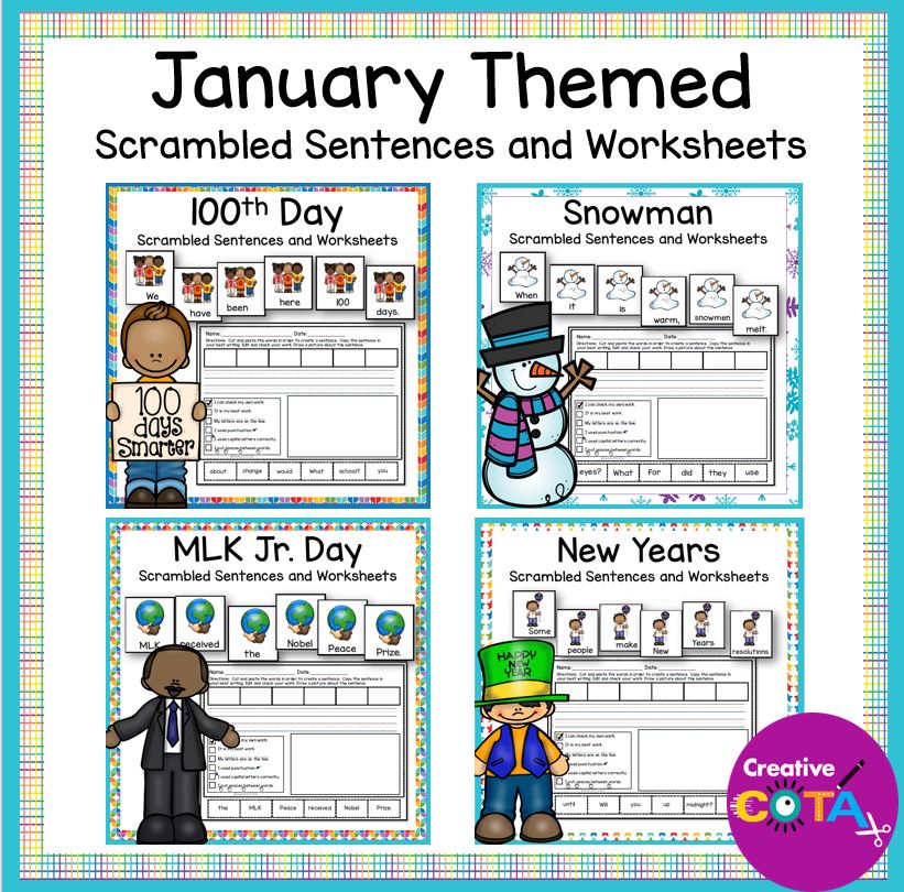 January writing activities. 100th day, MLK day, New Years and snowman themed occupational therapy activities