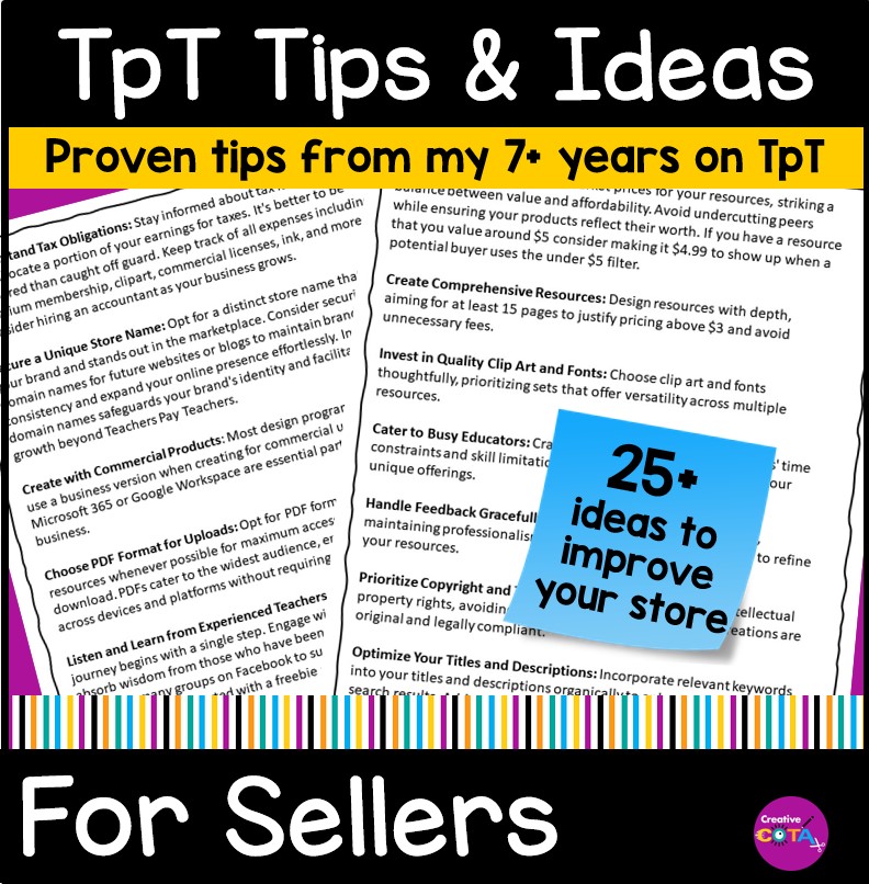 TpT tips and ideas for starting and improving your TpT store