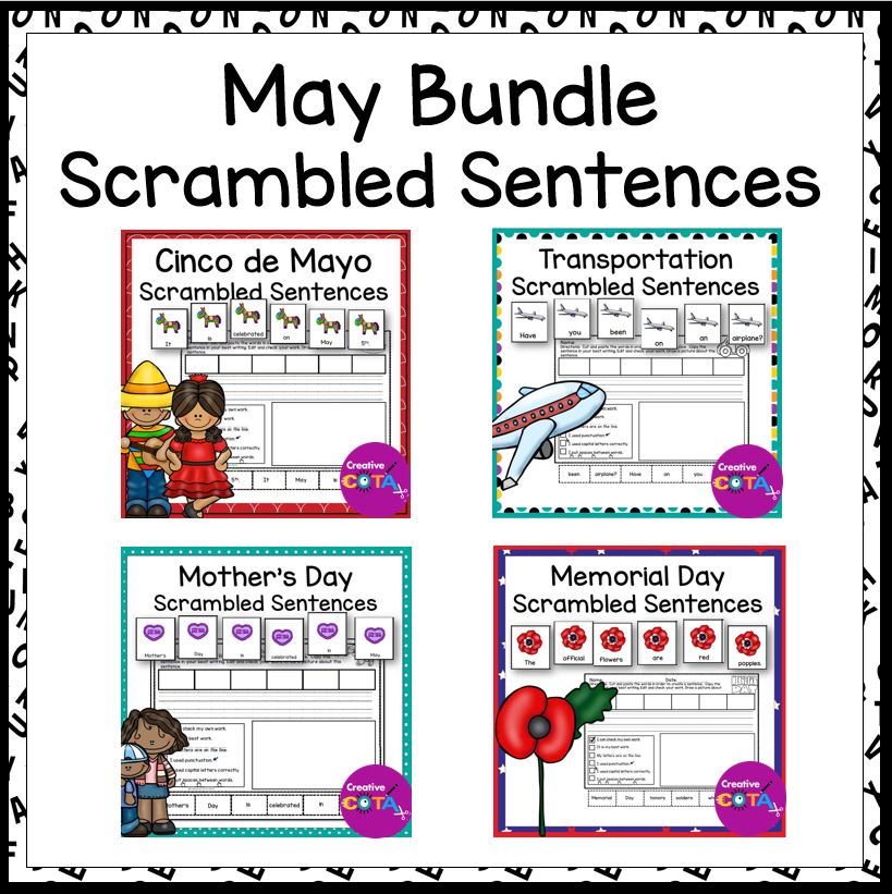 May scrambled sentences writing center activities