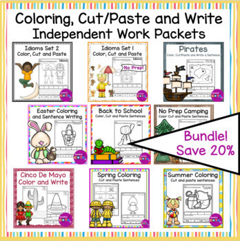 Color cut and paste sentences for handwriting and scissor practice