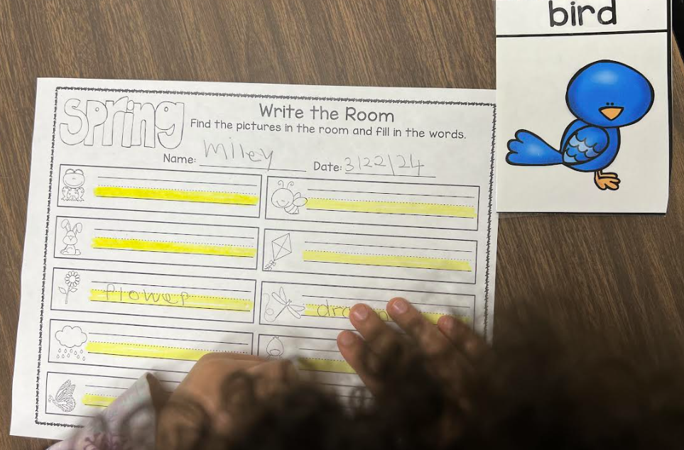 spring write the room handwriting school activity highlight the writing line for improved letter size and baseline adherence