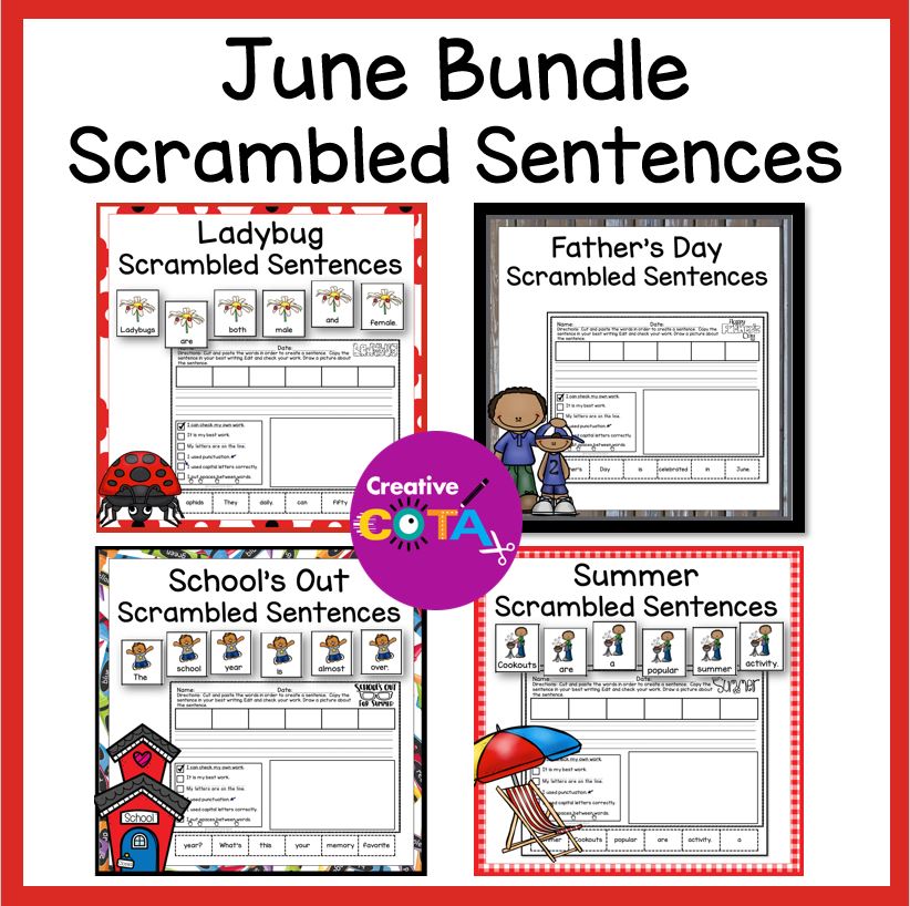 June themes for handwriting centers and sentence writing ladybug Father's day end of school year and Summer themes 