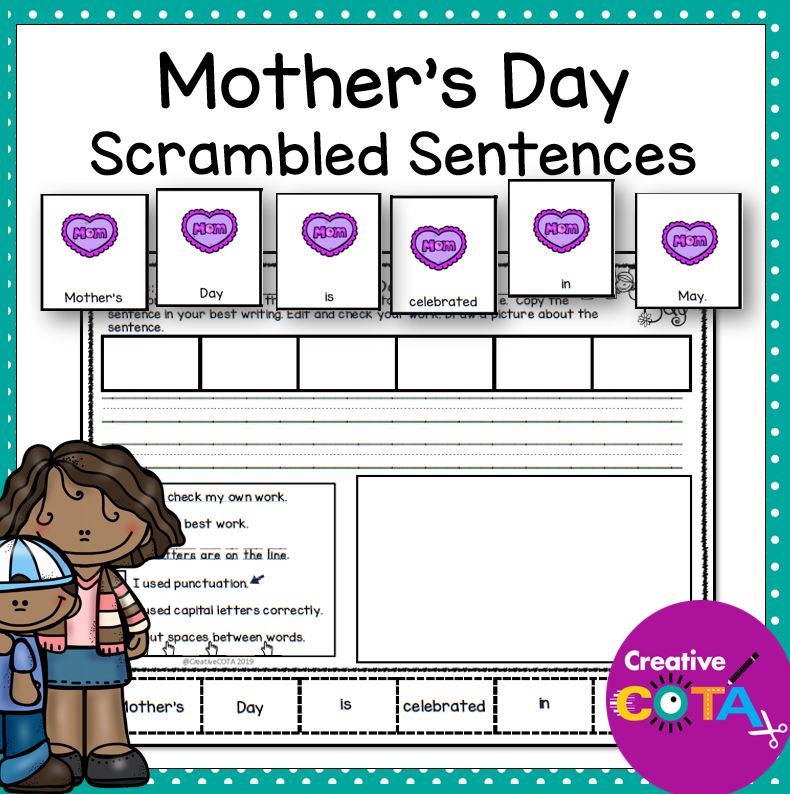 mothers day scrambled sentence writing center activities