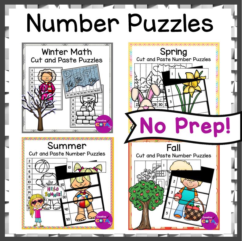 winter spring summer fall math cut and paste puzzles for scissor skills