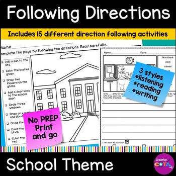 school following the directions listening and reading comprehension coloring pages