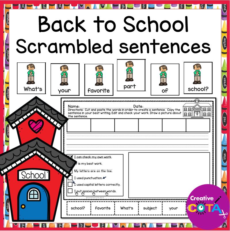 back to school scrambled sentence writing 