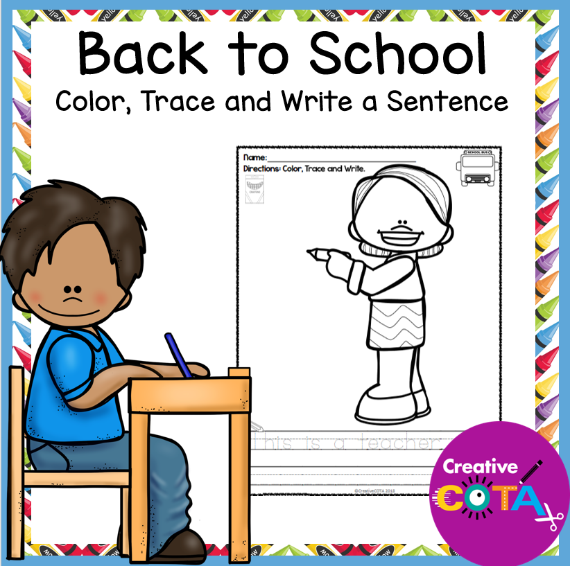 back to school coloring pages with trace and write a sentence